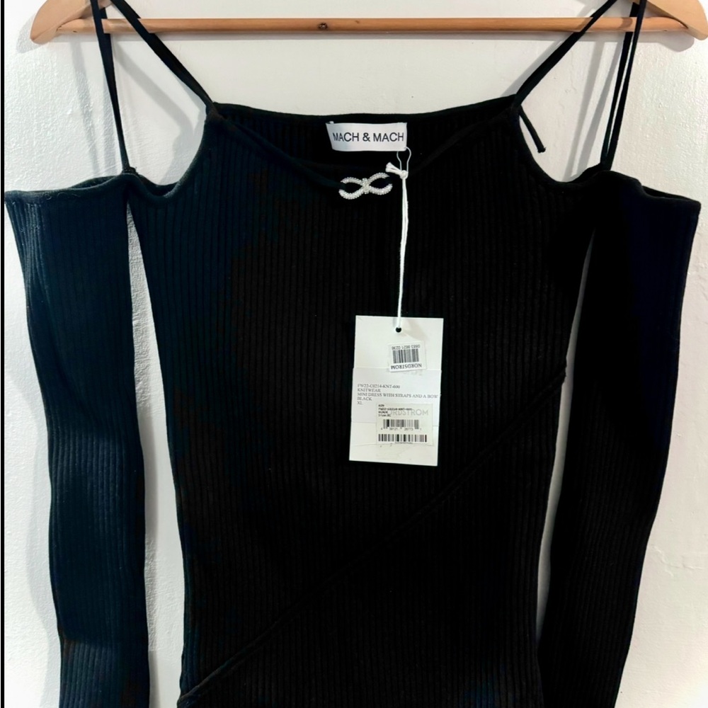MACH & MACH STRAP MINI RIBBED DRESS CRYSTAL BOW NWTags! XL